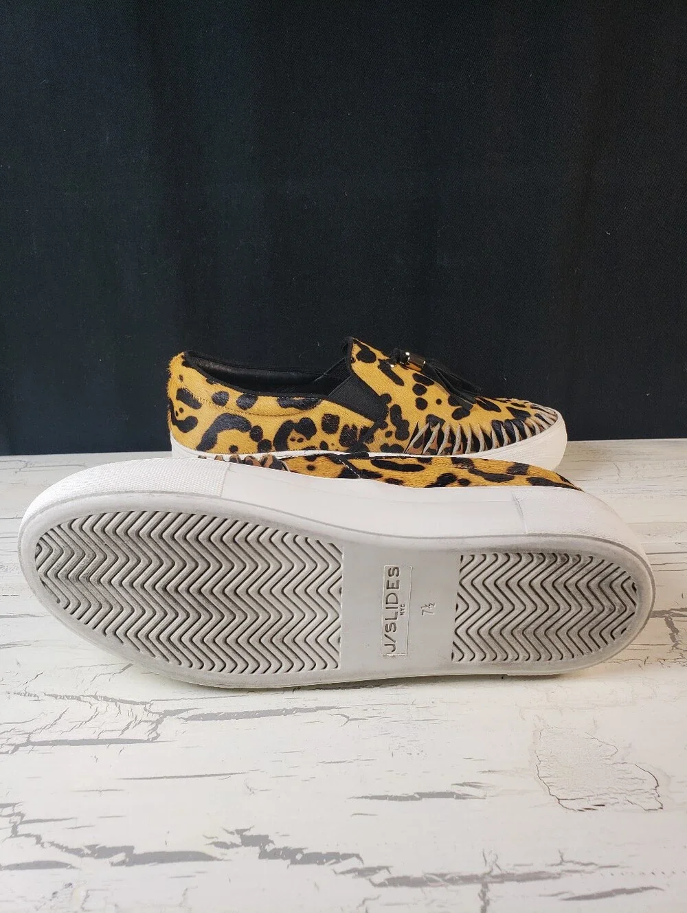 J/Slides NYC Aztec Leopard Print Calf Hair Slip-On Platform Sneakers - size 7.5